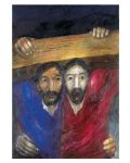 Passionskarte 1 "Simon von Cyrene hilft Jesus..."